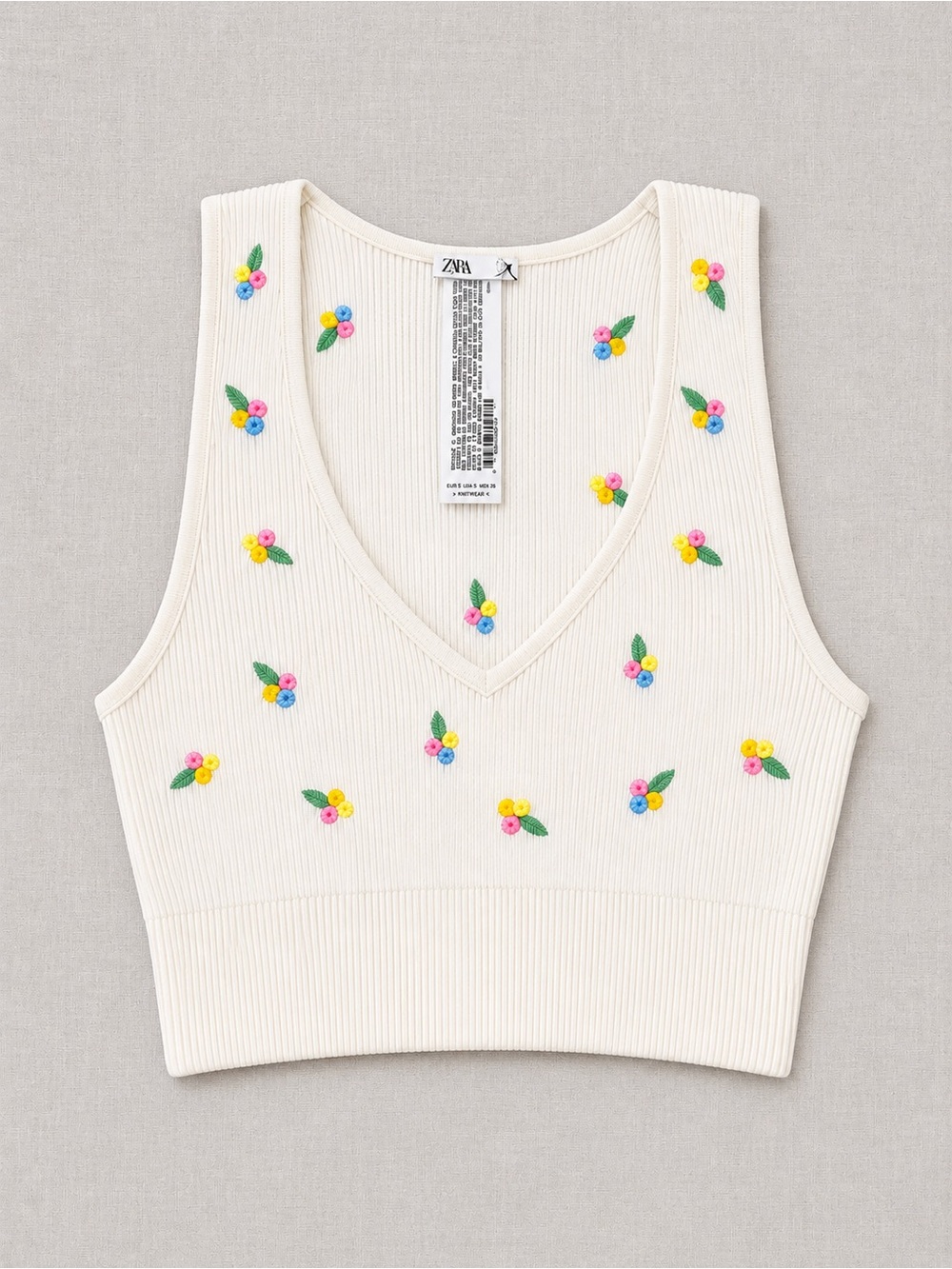 Zara embroidered ribbed knit crop top Style 1014/330 - Picture 2 of 5